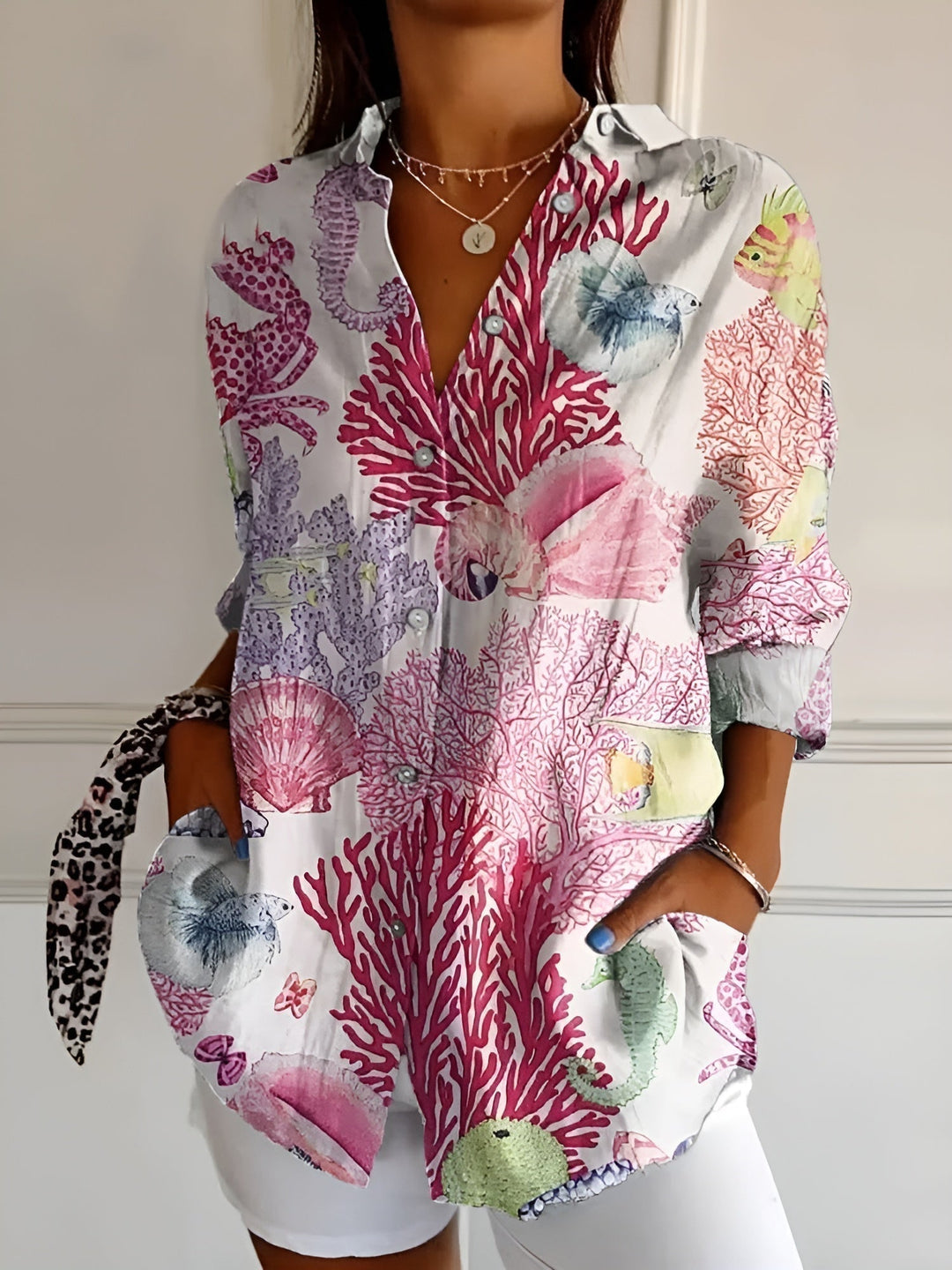 Iris | Women's Blouse Floral Long Sleeve Button-Front