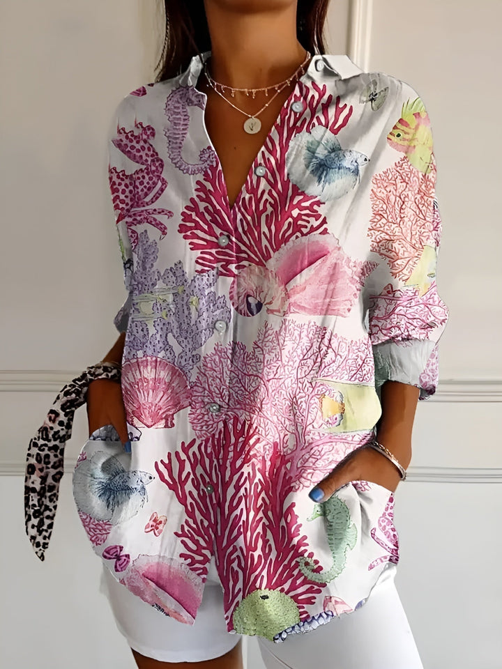 Iris | Women's Blouse Floral Long Sleeve Button-Front