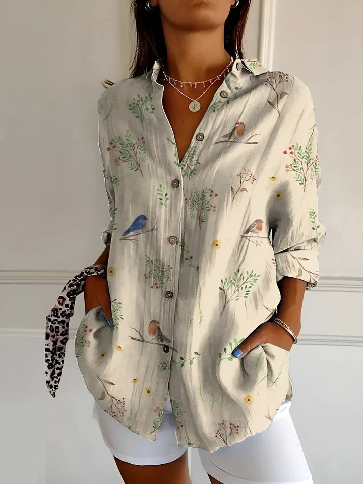 Iris | Women's Blouse Floral Long Sleeve Button-Front