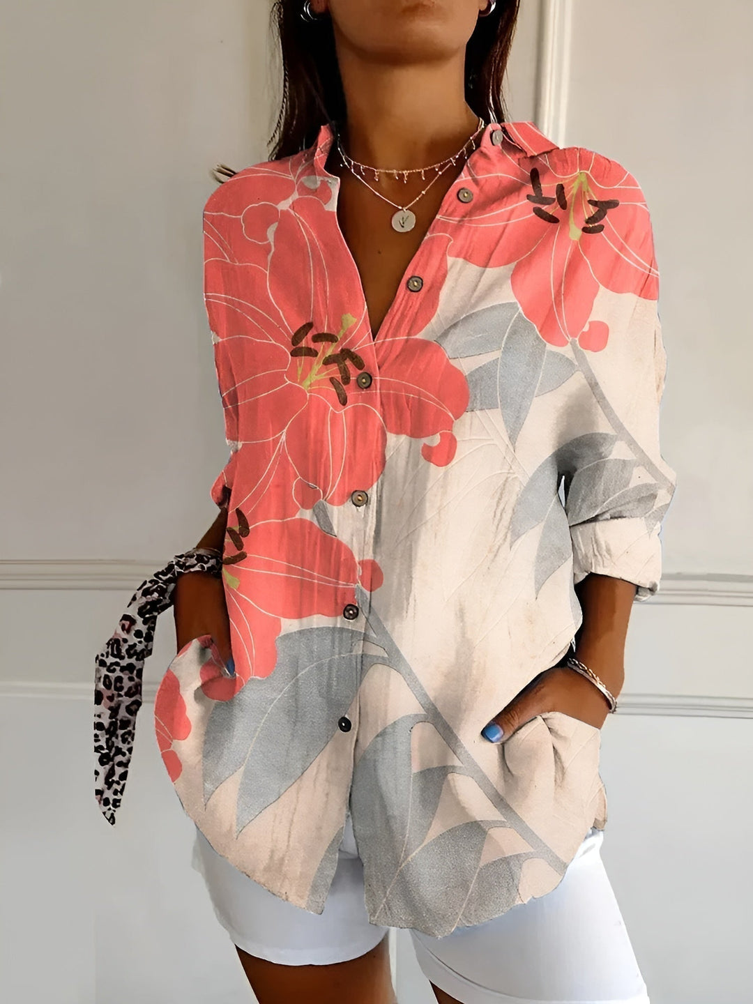 Iris | Women's Blouse Floral Long Sleeve Button-Front
