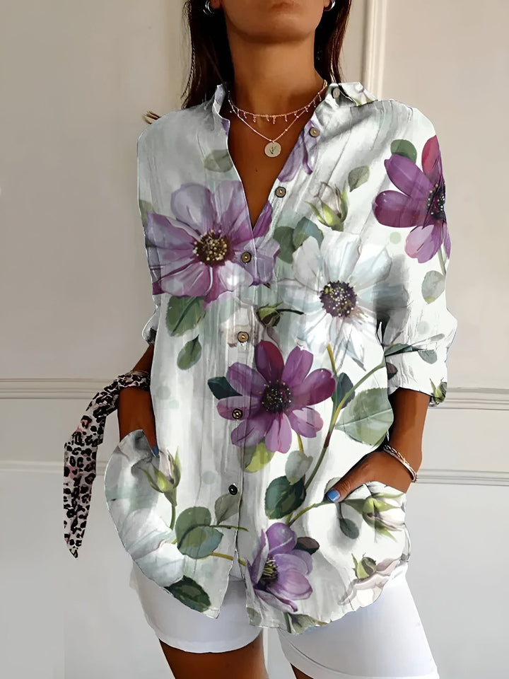 Iris | Women's Blouse Floral Long Sleeve Button-Front