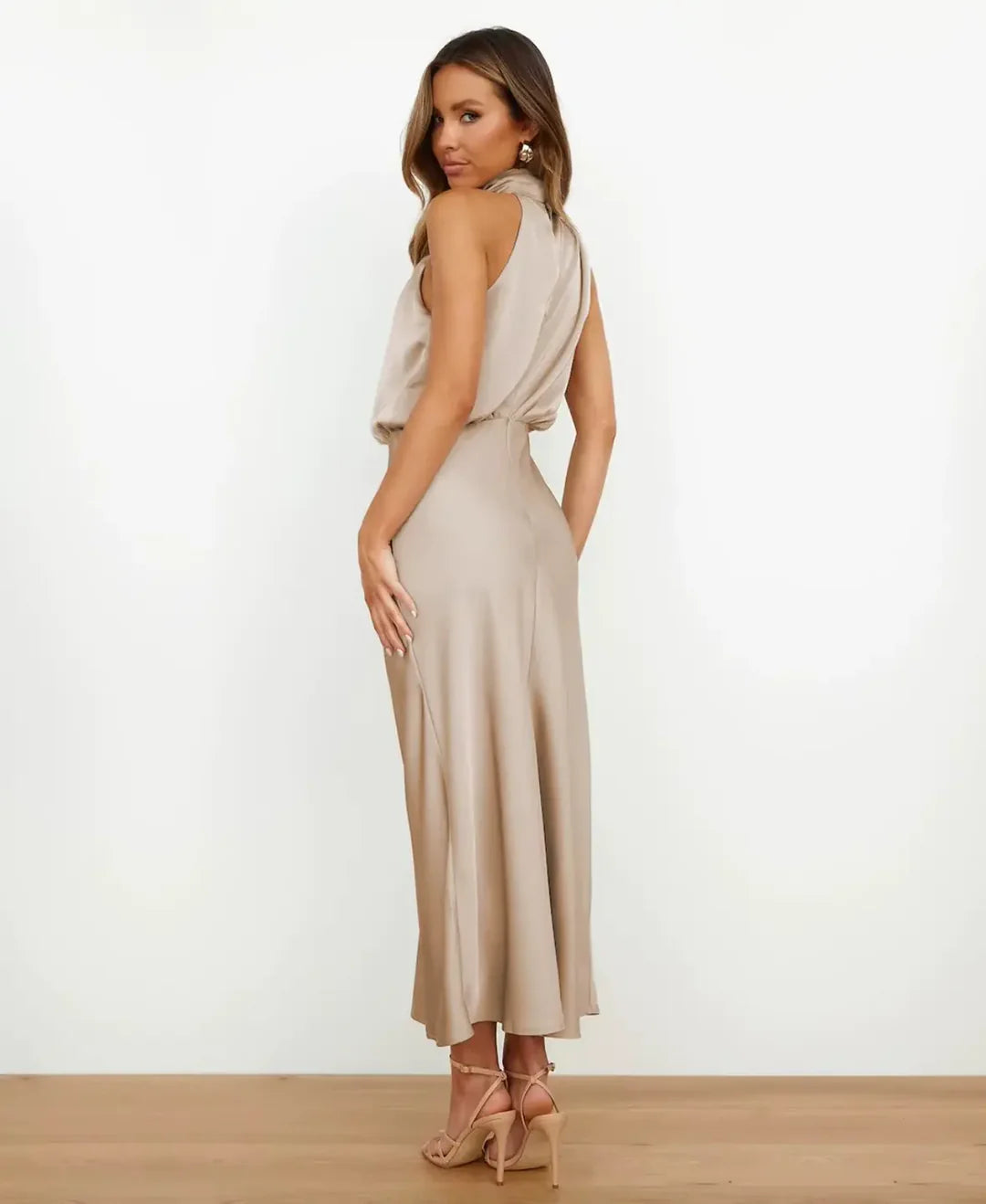 Isabelle | Women's Satin Halter Midi Sundress Formal