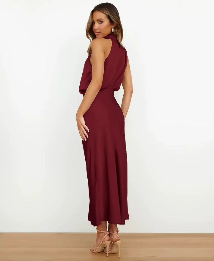 Isabelle | Women's Satin Halter Midi Sundress Formal