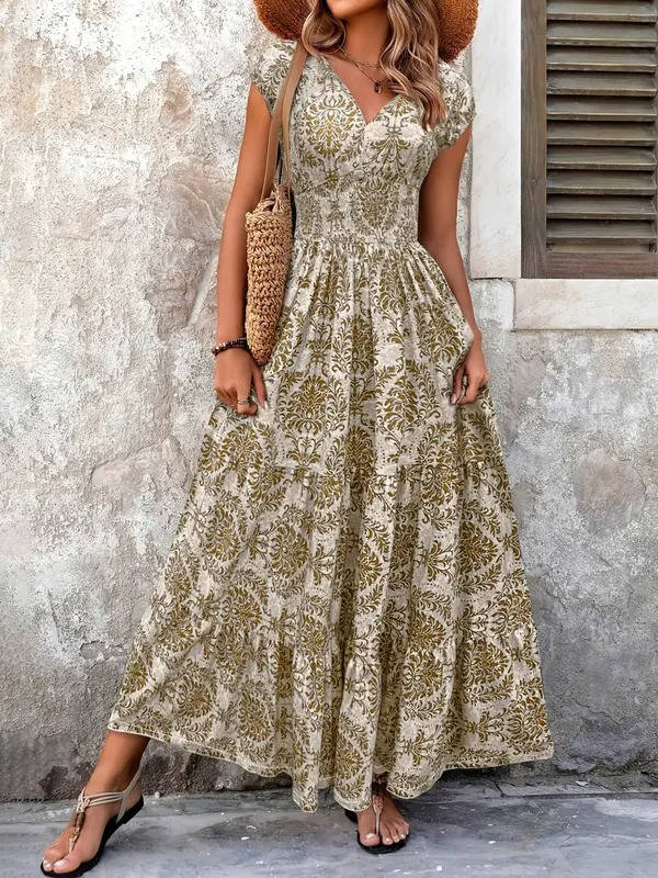 Isla | Women's Elastic Waist Tiered Boho Maxi Dress