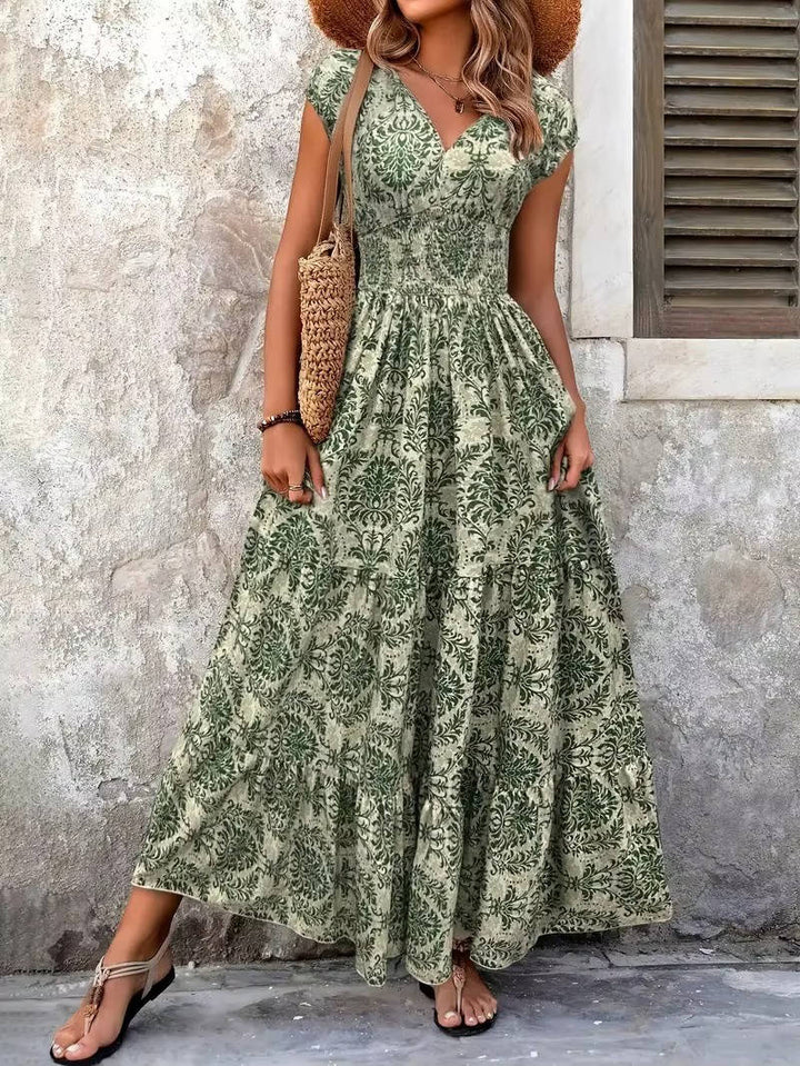 Isla | Women's Elastic Waist Tiered Boho Maxi Dress