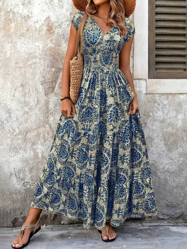 Isla | Women's Elastic Waist Tiered Boho Maxi Dress