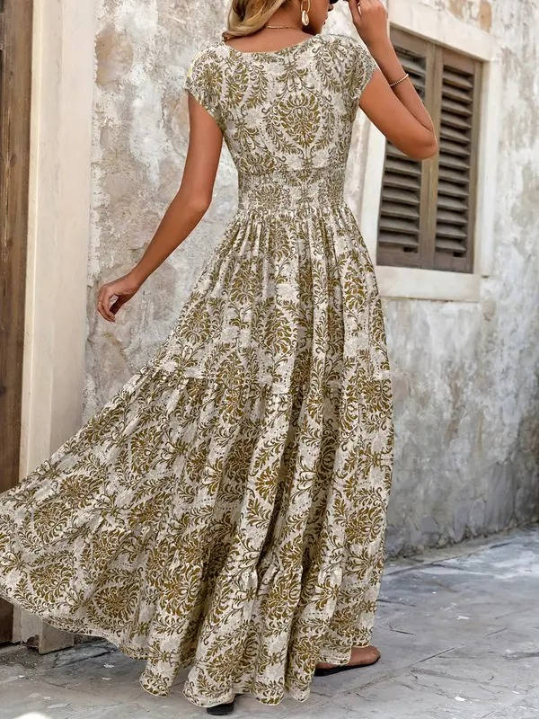 Isla | Women's Elastic Waist Tiered Boho Maxi Dress