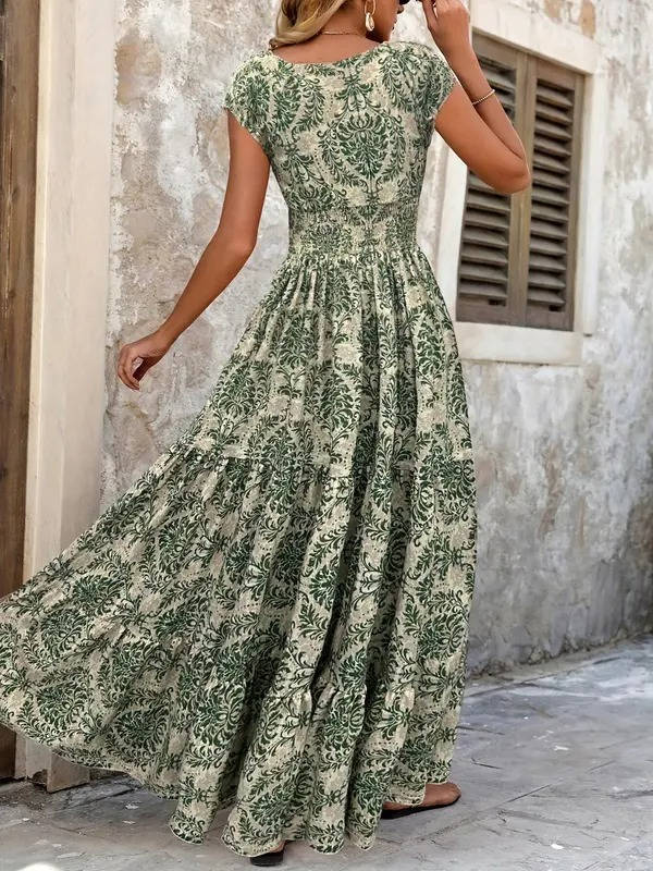 Isla | Women's Elastic Waist Tiered Boho Maxi Dress