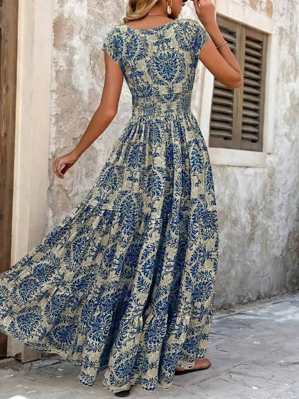 Isla | Women's Elastic Waist Tiered Boho Maxi Dress
