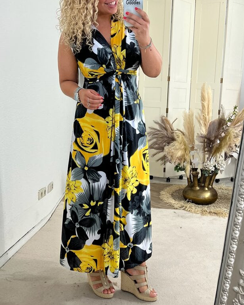 Isla | Women's Floral Sleeveless V Neck Maxi Sundress