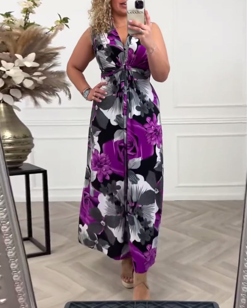 Isla | Women's Floral Sleeveless V Neck Maxi Sundress