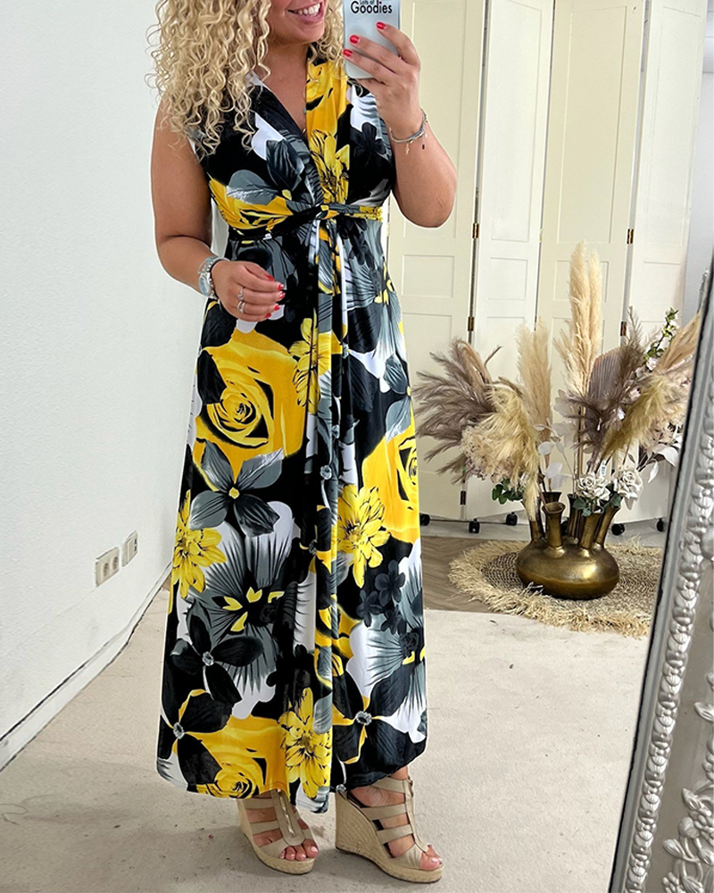 Isla | Women's Floral Sleeveless V Neck Maxi Sundress