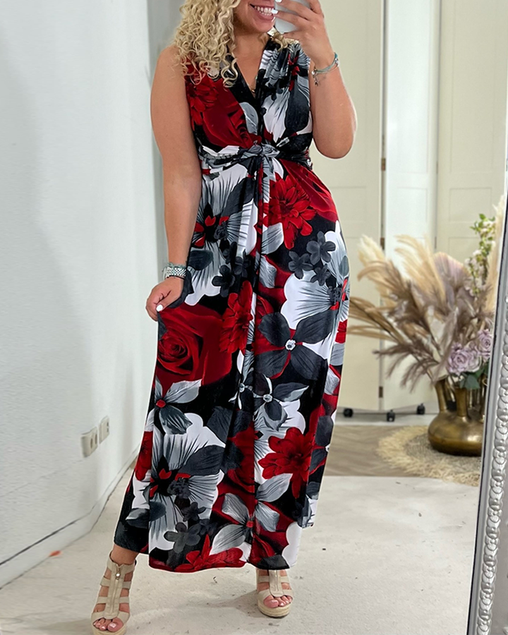 Isla | Women's Floral Sleeveless V Neck Maxi Sundress