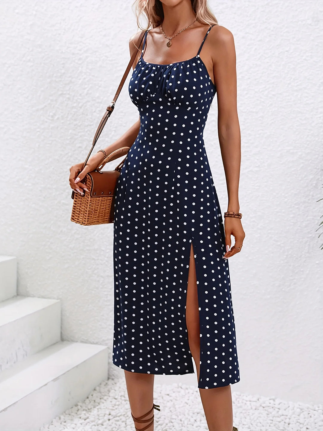 Isla | Women's Cocktail Midi Dress Spaghetti Strap Floral Slit Boho