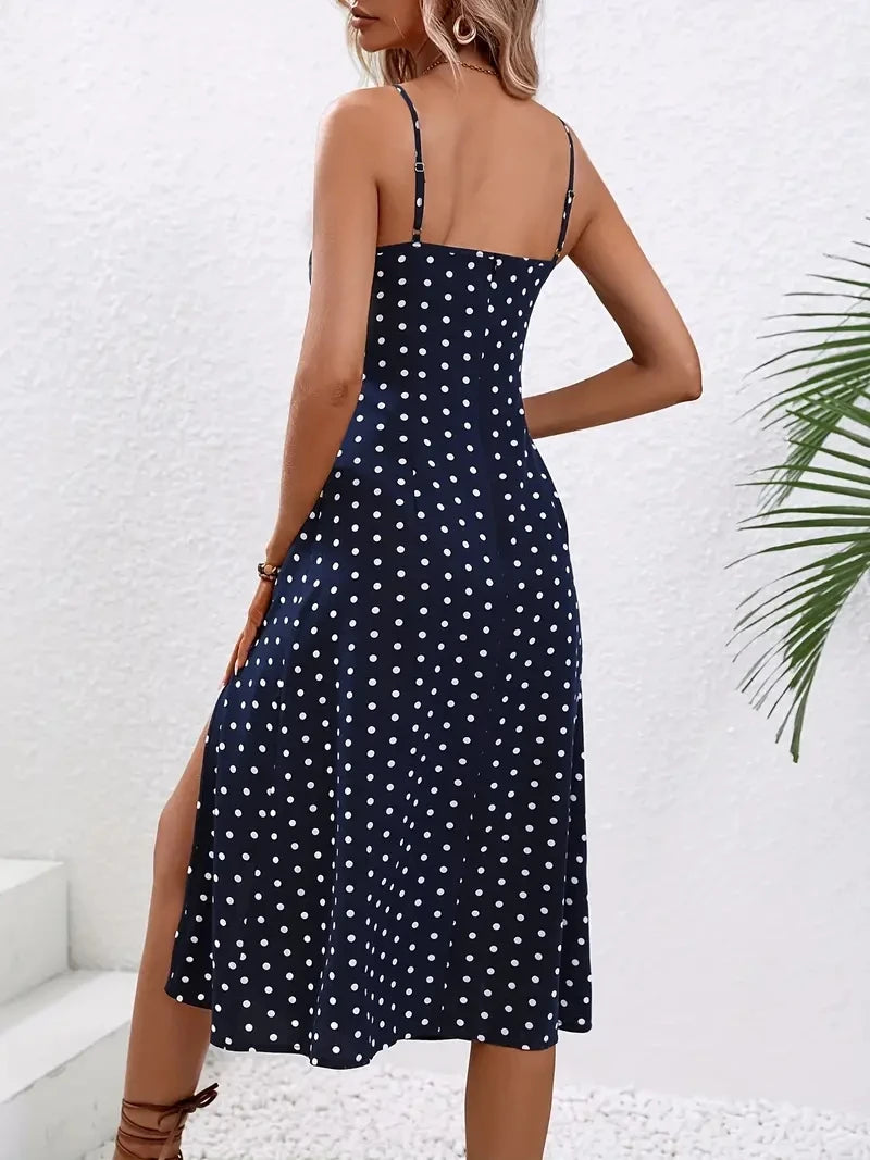 Isla | Women's Cocktail Midi Dress Spaghetti Strap Floral Slit Boho