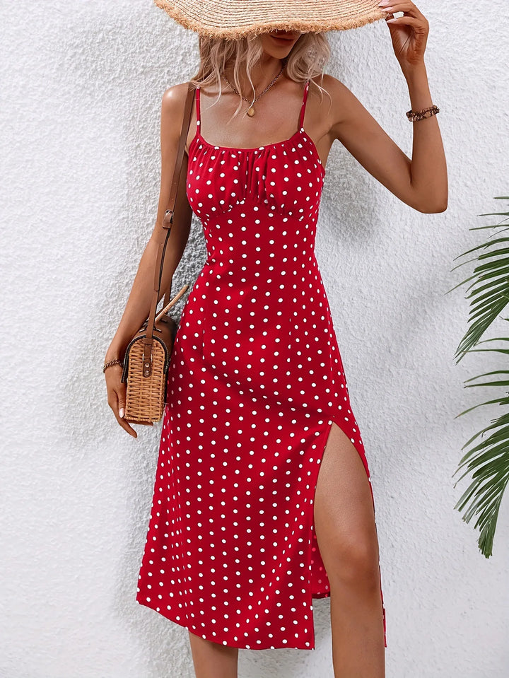 Isla | Women's Cocktail Midi Dress Spaghetti Strap Floral Slit Boho