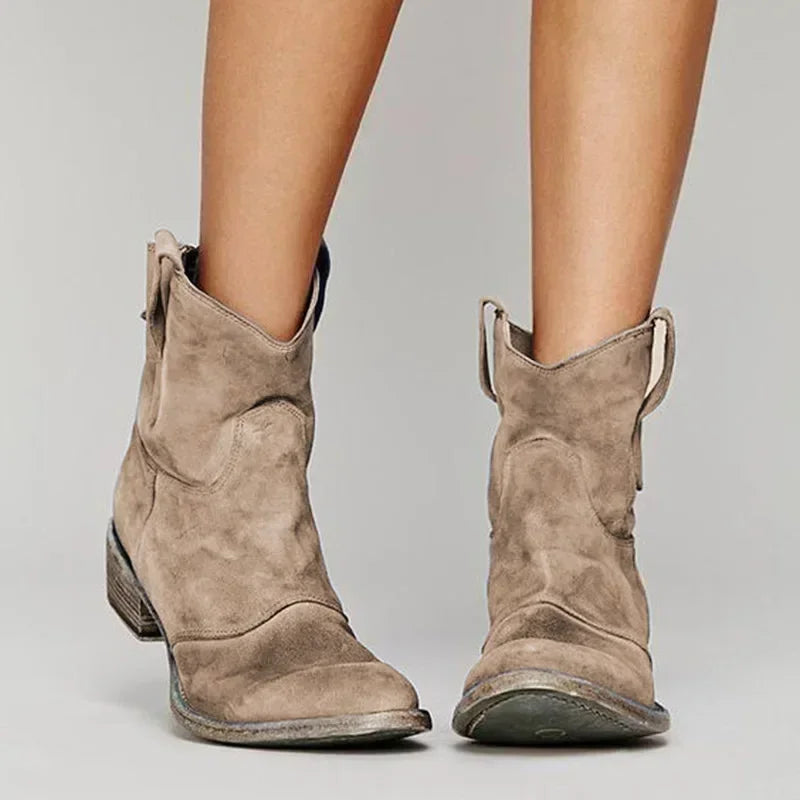 Jolene | Women's Suede Western Ankle Boots Block Heel