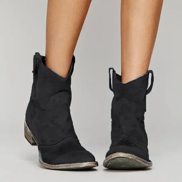 Jolene | Women's Suede Western Ankle Boots Block Heel