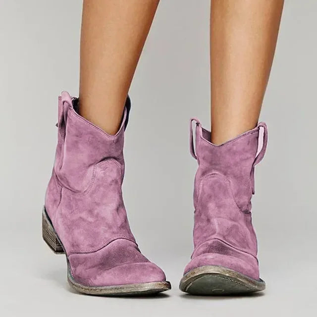 Jolene | Women's Suede Western Ankle Boots Block Heel
