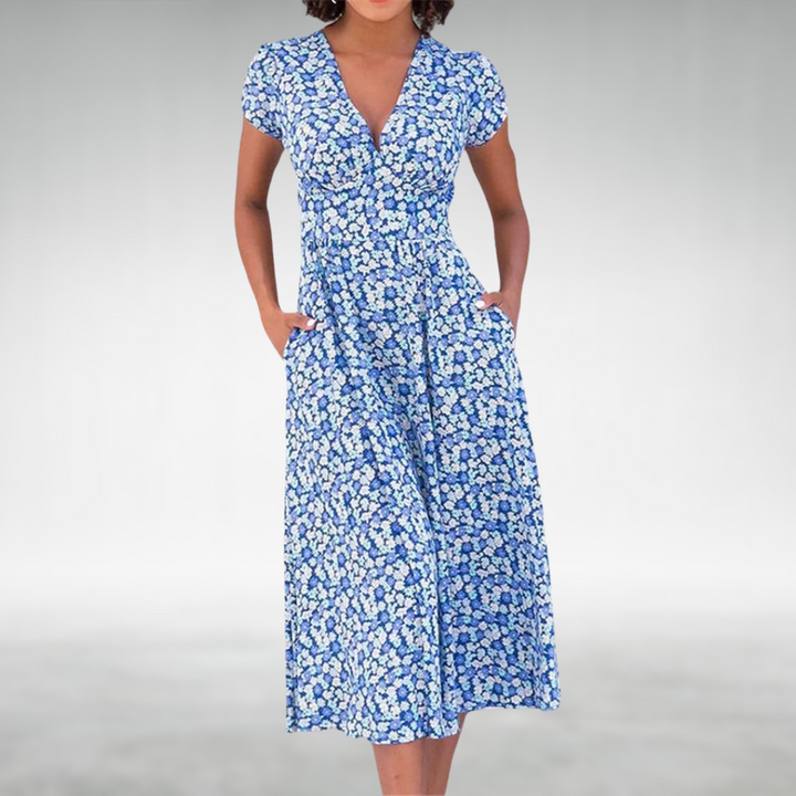 Julia | Women's Floral Midi Dress With Pockets