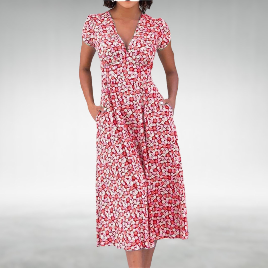 Julia | Women's Floral Midi Dress With Pockets