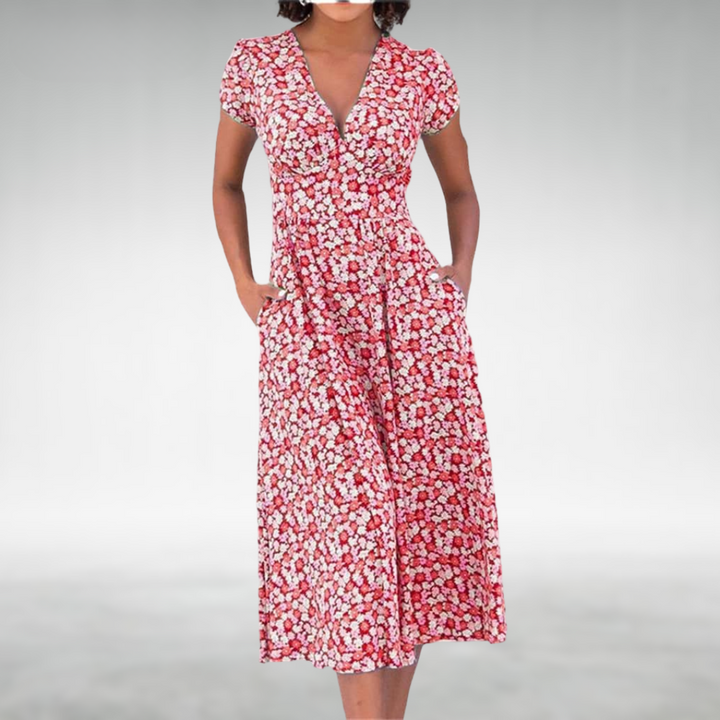 Julia | Women's Floral Midi Dress With Pockets