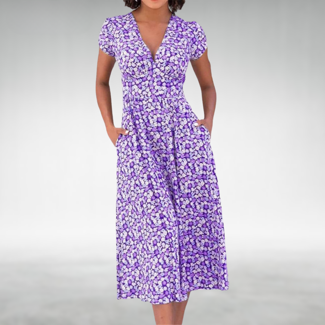 Julia | Women's Floral Midi Dress With Pockets