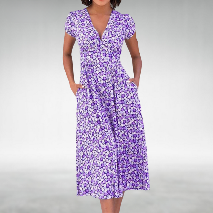 Julia | Women's Floral Midi Dress With Pockets