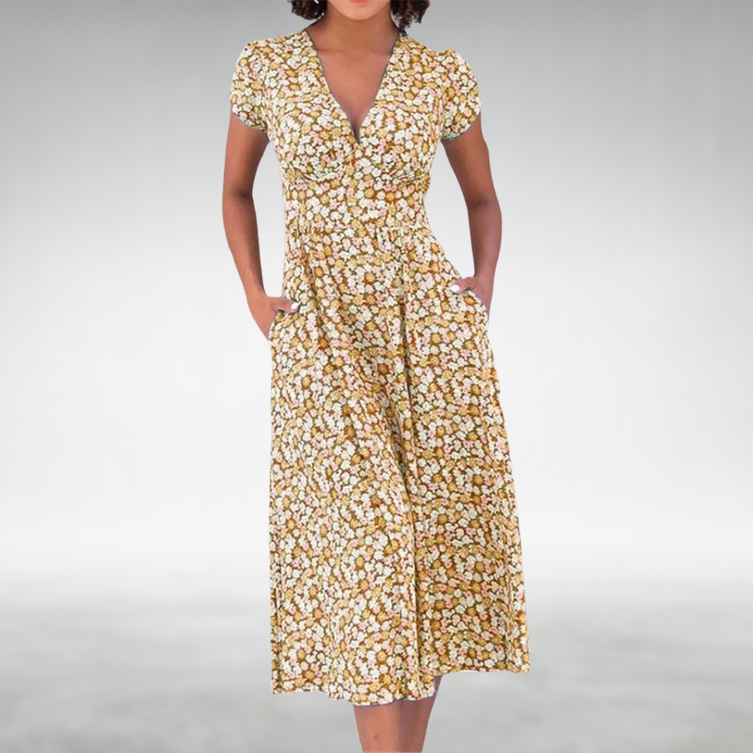 Julia | Women's Floral Midi Dress With Pockets