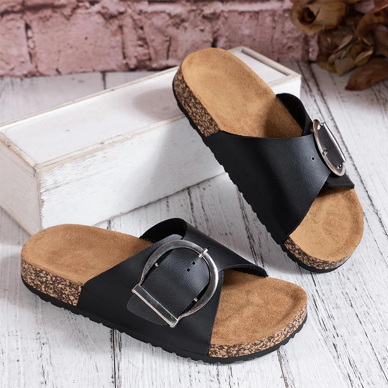 June | Elegant Women's Buckle Mules Summer Slide