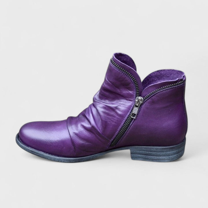 Kendra | Women's Leather Slouch Ankle Boots Side Zip