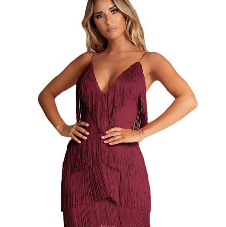 Layla | Women's Fringed V-Neck Cocktail Mini Dress