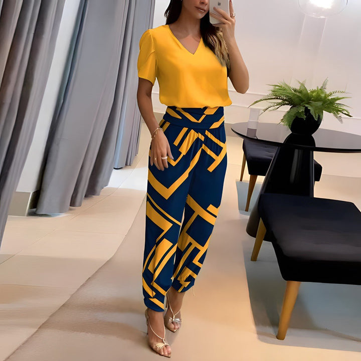 Lydia | Women's Two Piece V Neck Top Wide Leg Pants Set