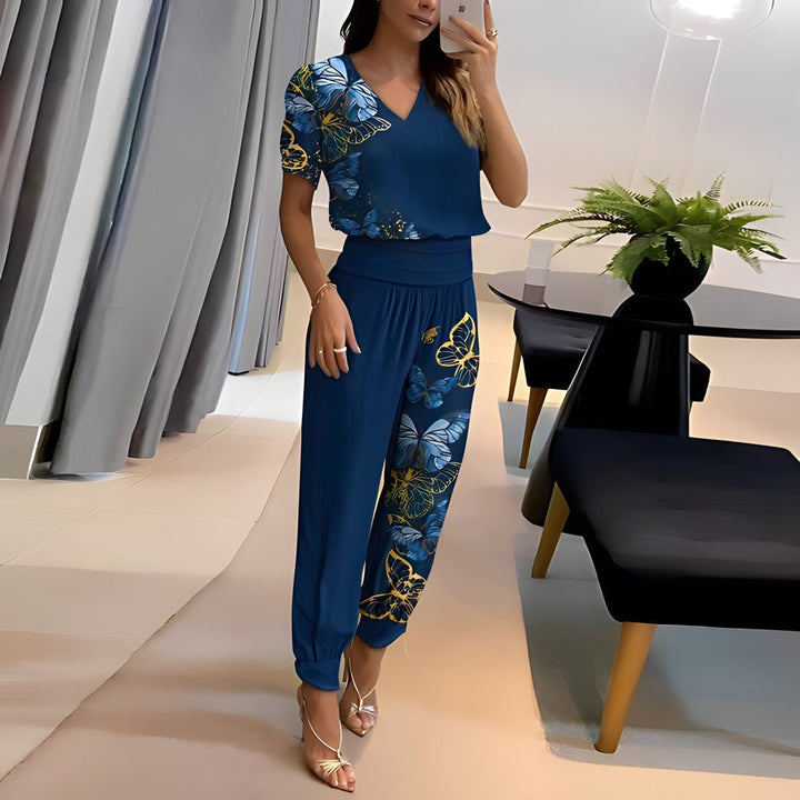 Lydia | Women's Two Piece V Neck Top Wide Leg Pants Set