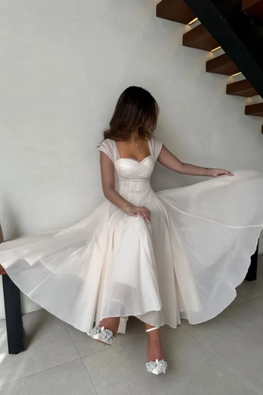 Madeline | Women's Tulle Sweetheart Neck Flared Wedding Guest Midi Dress