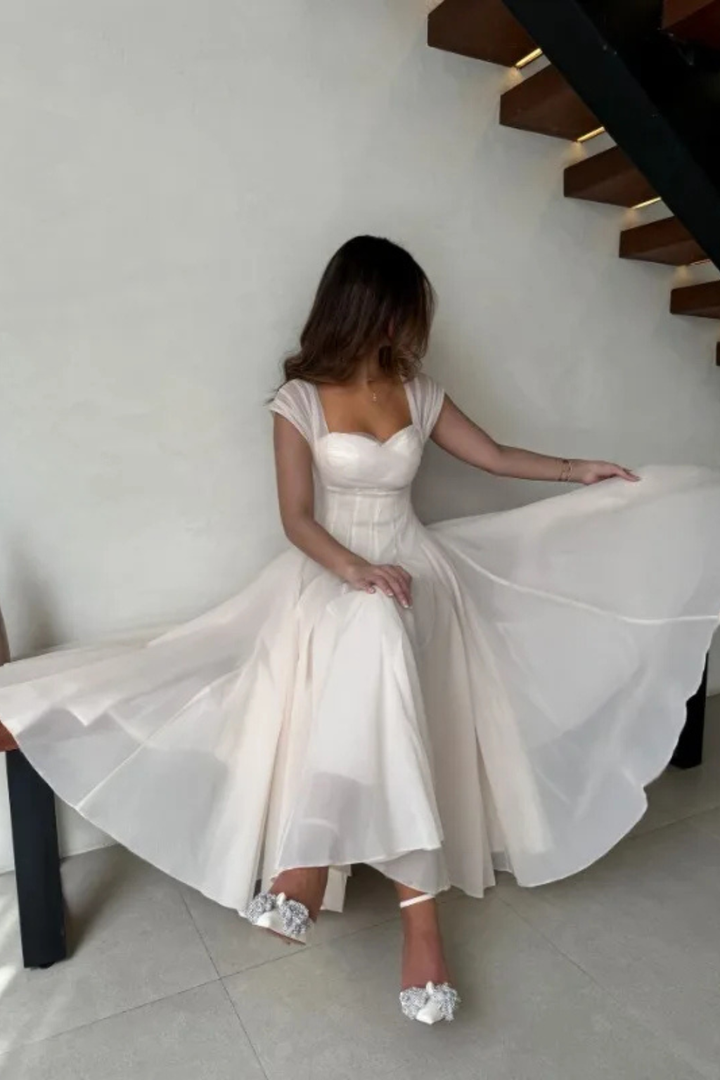Madeline | Women's Tulle Sweetheart Neck Flared Wedding Guest Midi Dress
