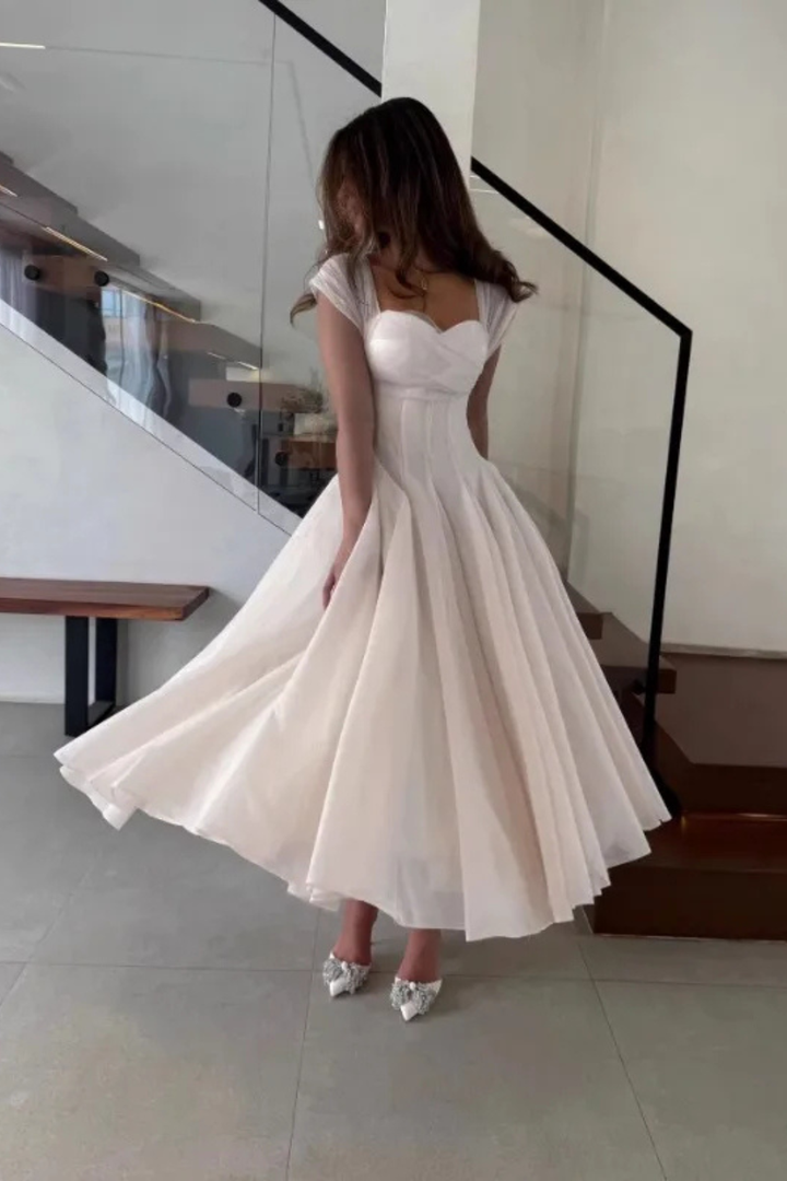 Madeline | Women's Tulle Sweetheart Neck Flared Wedding Guest Midi Dress