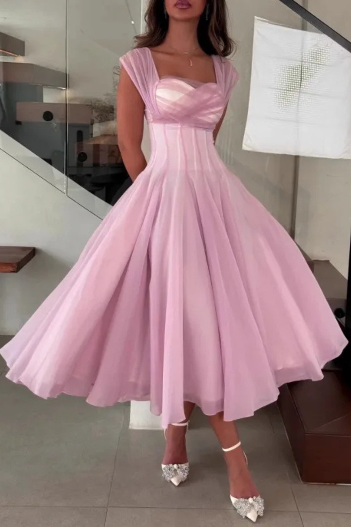 Madeline | Women's Tulle Sweetheart Neck Flared Wedding Guest Midi Dress