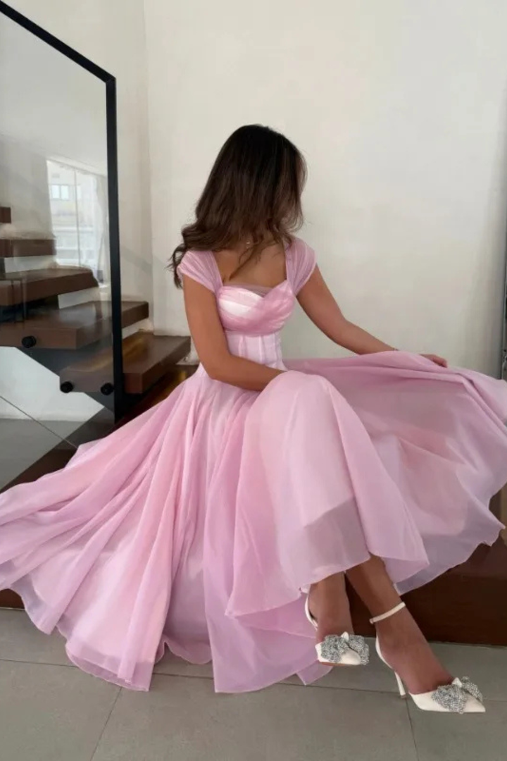 Madeline | Women's Tulle Sweetheart Neck Flared Wedding Guest Midi Dress