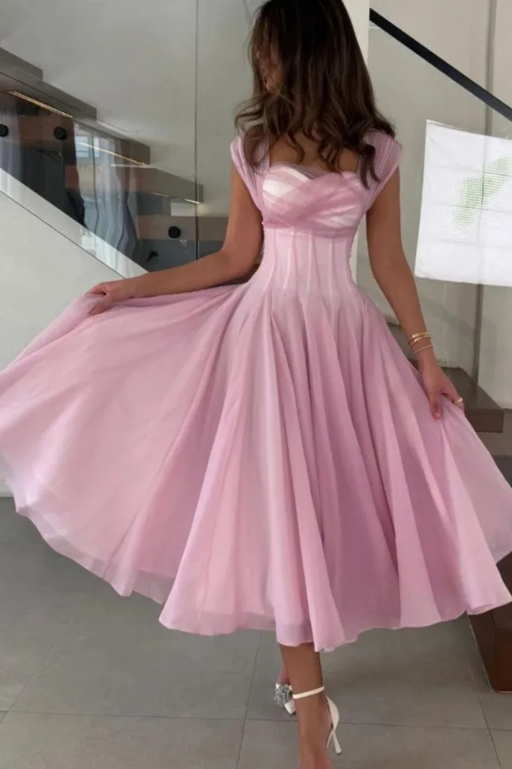 Madeline | Women's Tulle Sweetheart Neck Flared Wedding Guest Midi Dress
