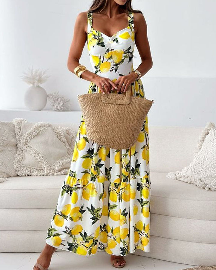 Maya | Women's Floral Maxi Dress Lemon Pattern