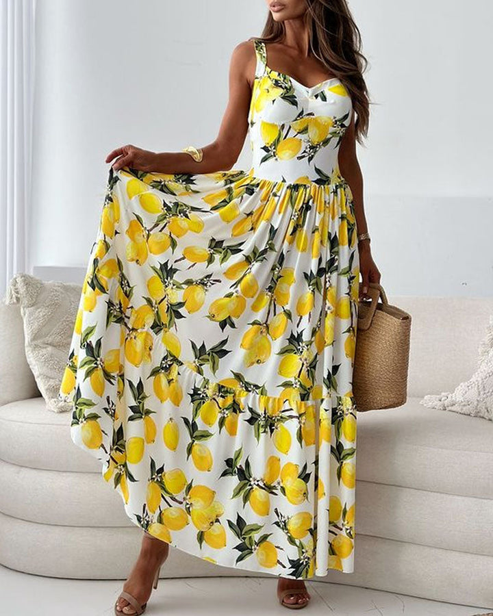 Maya | Women's Floral Maxi Dress Lemon Pattern