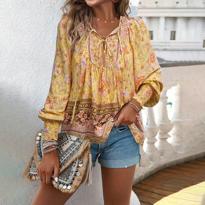 Maya | Women's Blouse Boho Floral V-Neck Long Sleeve Casual