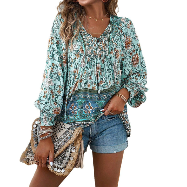 Maya | Women's Blouse Boho Floral V-Neck Long Sleeve Casual