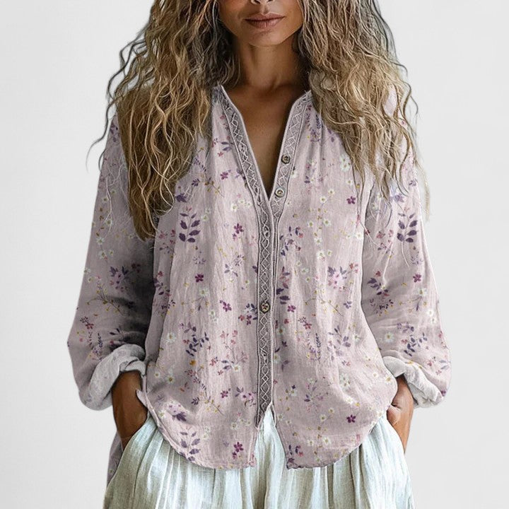 Naomi | Women's Retro Leaf Print Blouse