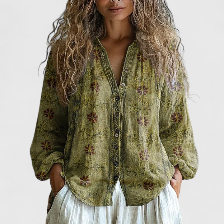 Naomi | Women's Retro Leaf Print Blouse
