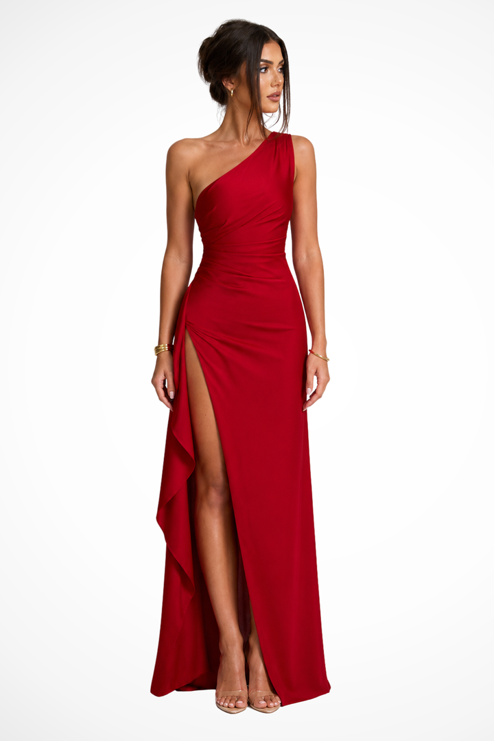Natalia | Women's V Neck Wrap Wedding Guest Satin Maxi Dress