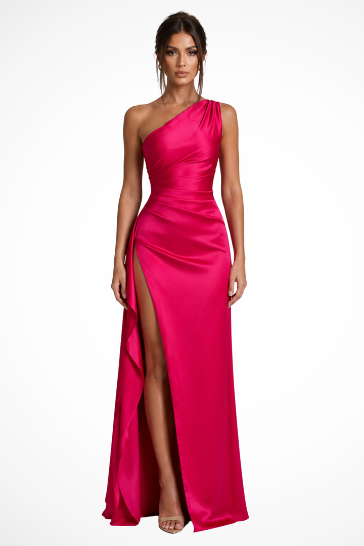 Natalia | Women's V Neck Wrap Wedding Guest Satin Maxi Dress