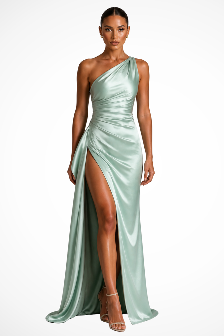Natalia | Women's V Neck Wrap Wedding Guest Satin Maxi Dress