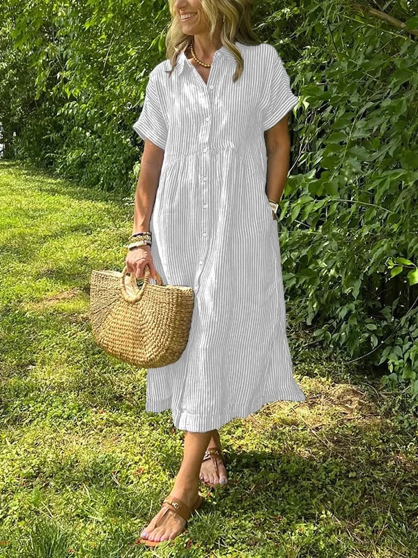 Natalie | Women's Striped Button Down Shirt Midi Sundress